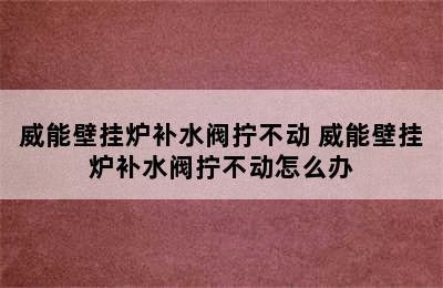 威能壁挂炉补水阀拧不动 威能壁挂炉补水阀拧不动怎么办